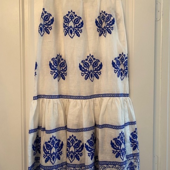 Zara White and Blue Flared Linen Maxi Skirt - XS - Picture 2 of 3